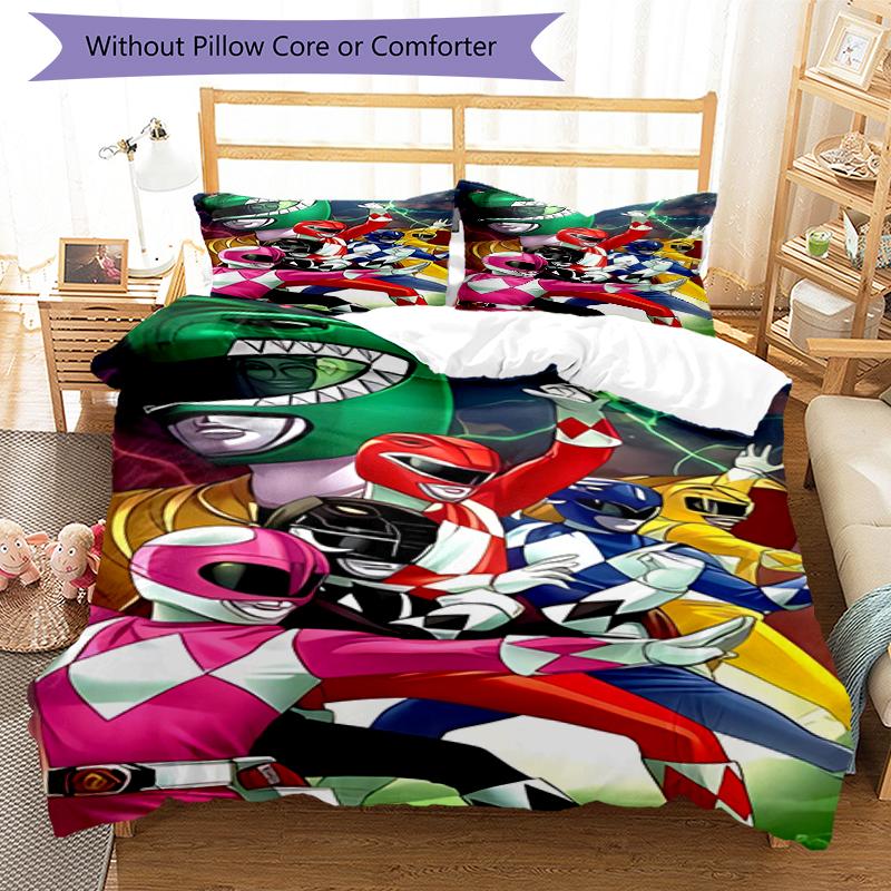 3pcs Mighty Morphin Power Rangers Pattern Bedding Set Duvet Cover Set Includes Duvet Cover &pillowcases, Perfect All Season Bedroom Decoration & Gift