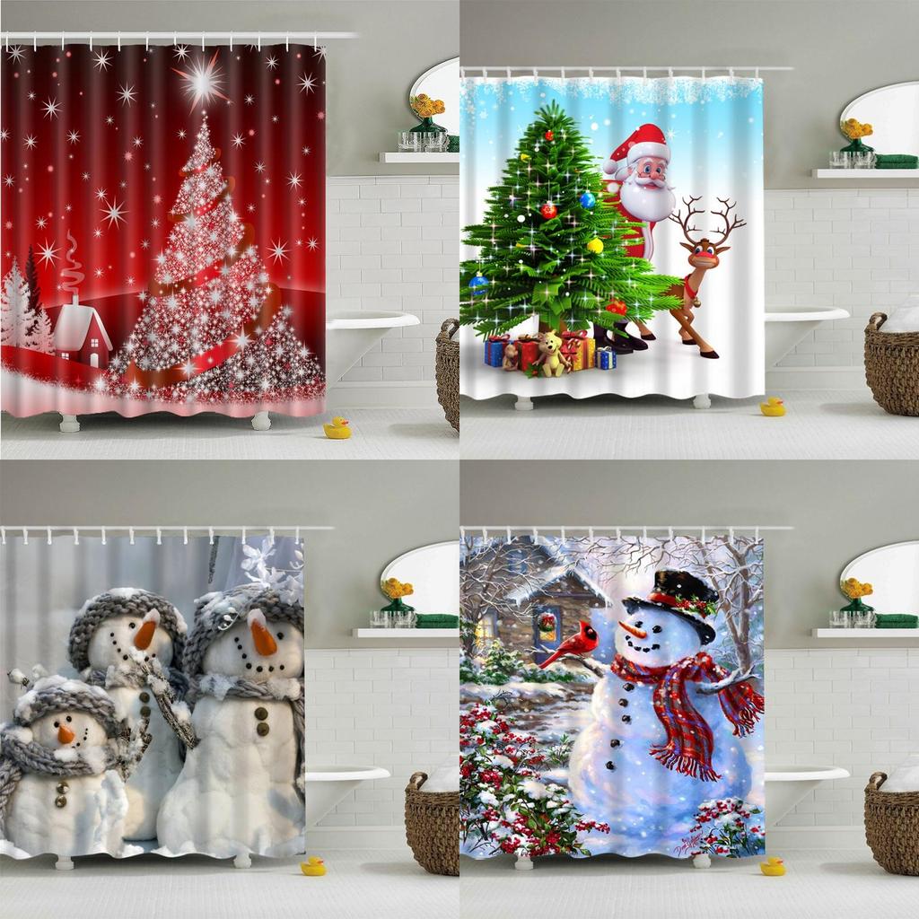 Stunning Christmas Home Shower Curtain In Waterproof Polyester With 12 Hooks For Festive Decor