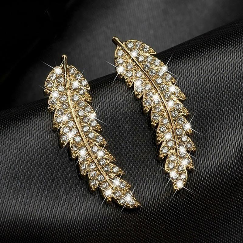 ZHOUYANG Stud Earrings For Women Delicate Feather & Leaf Shaped Gold Color-Colour Party Daily GiftFashion Jewelry KAE060