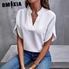 GMXIA Women's Fashion Casual Summer Solid Color Print Short Sleeve V-Neck Blouses & Shirts