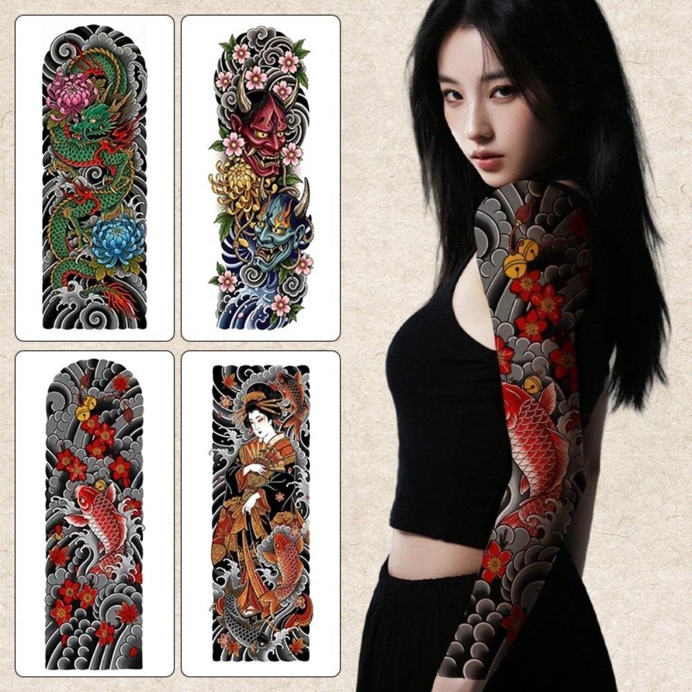 Japanische Dämonen Armstulpen Tattoo Aufkleber Koi Fisch Blume Japanischer Stil Temporäre Tattoos Geisha Drache Wassertransfer Tattoo