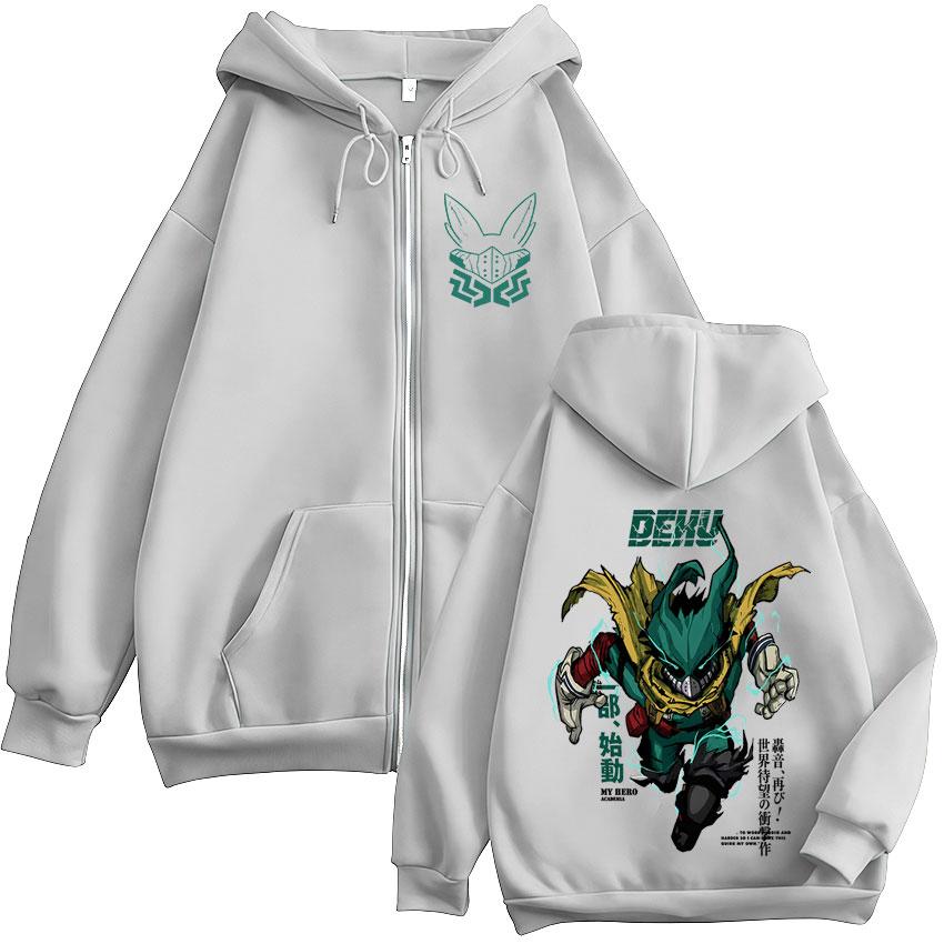 Anime My Hero Academia Midoriya Izuku Deku Zipper Hoodies Fashion Loose Zip Up Hooded Sweatshirt Coats Jacket