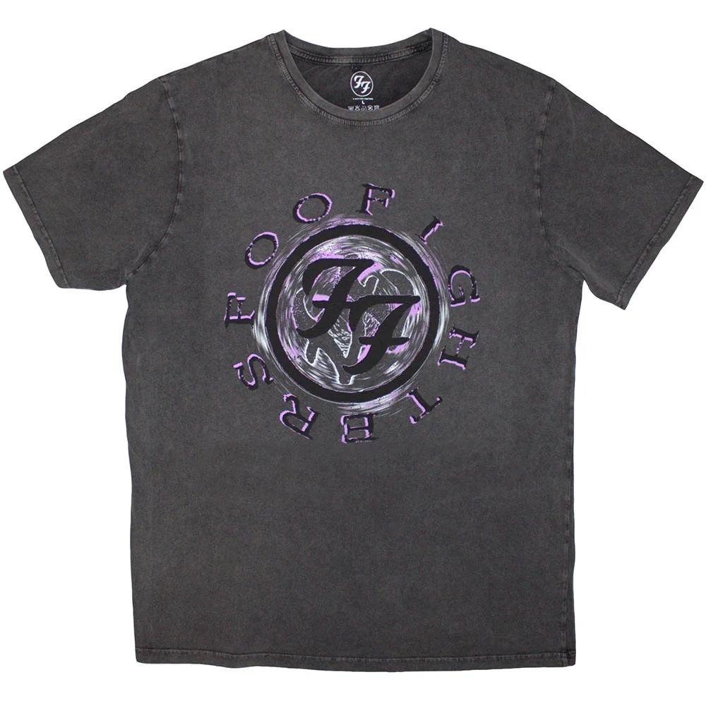 Foo Fighters Stone Wash T-Shirt: Wheel Logo Shadow OFFICIAL NEW S