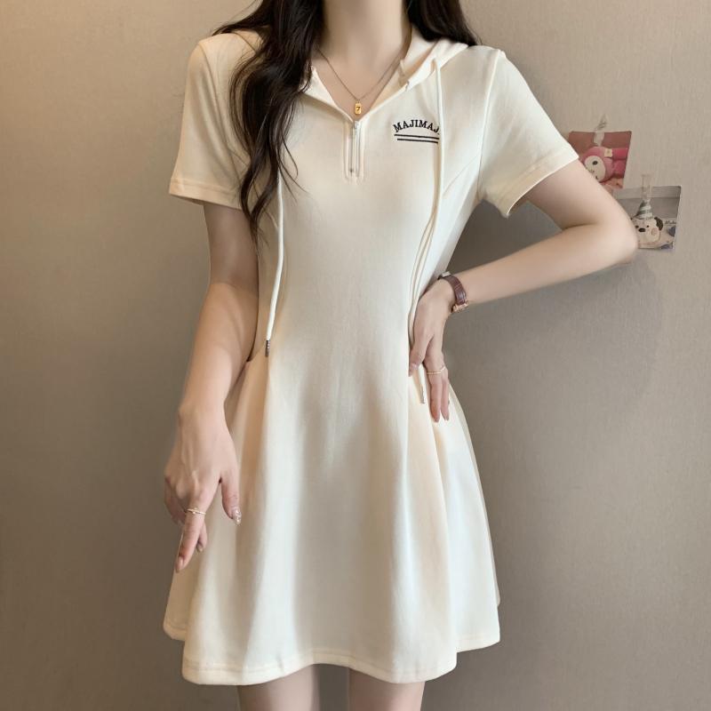 Summer New Women Embroidered Letters Sports Hooded Casual Dress