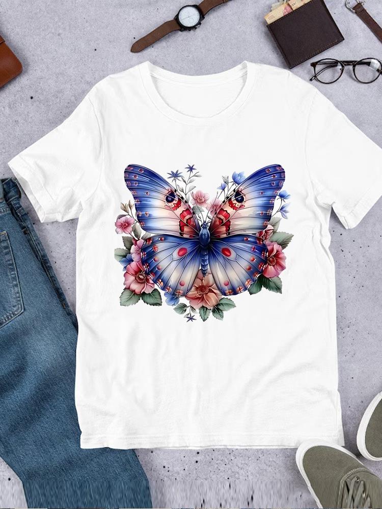 Casual Printed O-neck Printing T-shirt Clothes Ladies Butterfly Trend 90s Fashion Top Tee Short Sleeve T Women Female Clothing