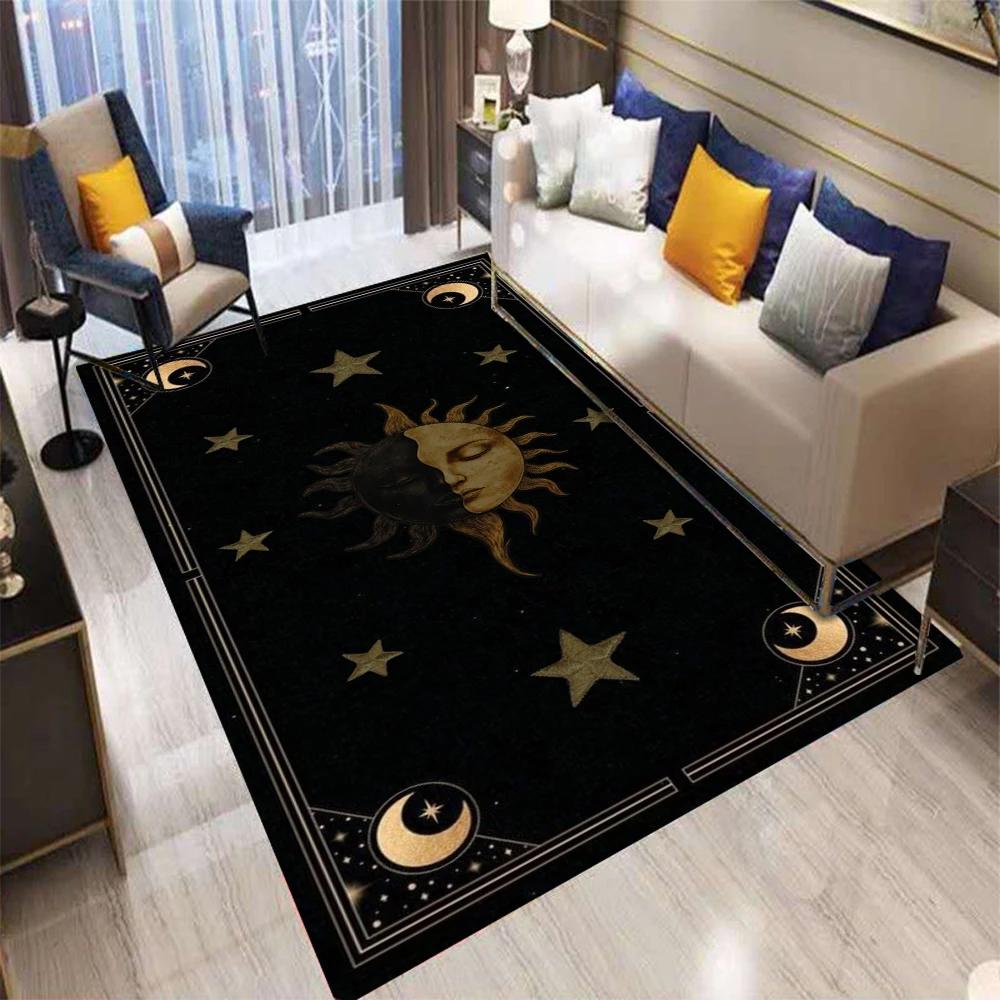 Retro Bohemian Moon Starlit Sky Area Rug Non-Slip Carpet for Living Room Bedroom Sofa Kitchen Entrance Door Mat Home Decor