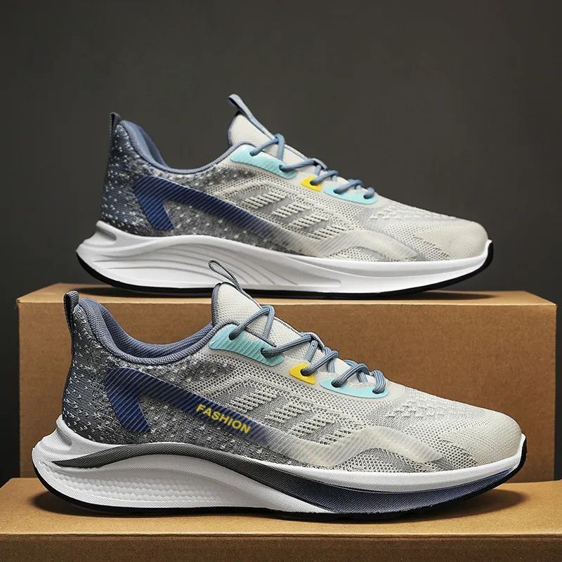 

2024 spring and autumn fashion sports men s shoes youth gradual change color low-top running shoes Korean version of flying woven student casual shoes 44
