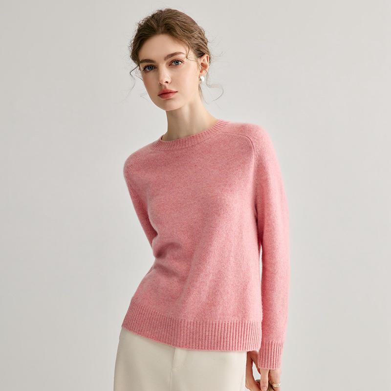 Women's 100% Pure Cashmere Heather Yarn Sweater, Round Neck, Loose Fit, Soft, Light Luxury, Knitted Base Layer for Autumn/Winter.