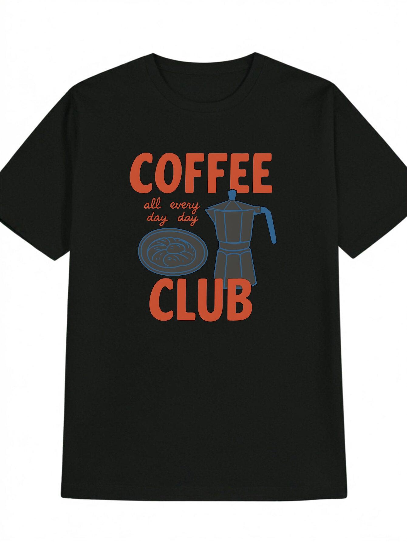 

Casual Graphic T-shirt - Coffee Club Design with Moka Pot & Coffee Cup Print M