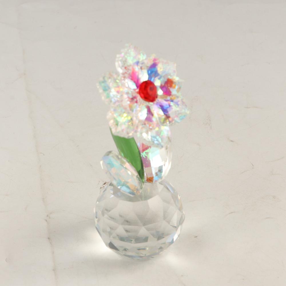 Round Base Crystal Flower Figurine Reflect Glass Flower Statue  Valentine's Day