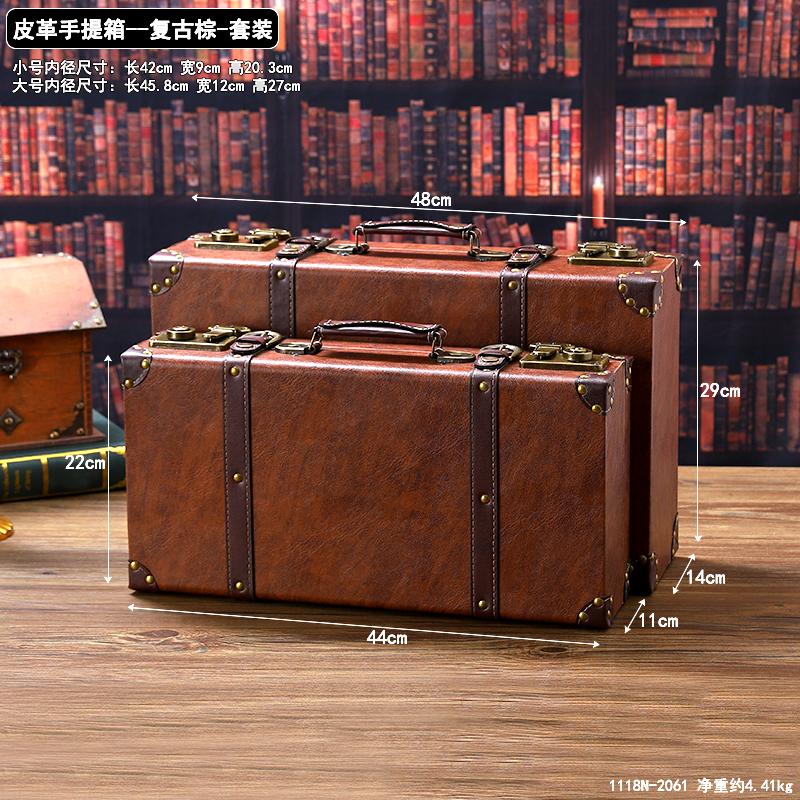 Retro European Wooden Handheld Storage Box Luxury Leather Suitcase Display Prop Box Family Storage Tools Wooden Case Leather