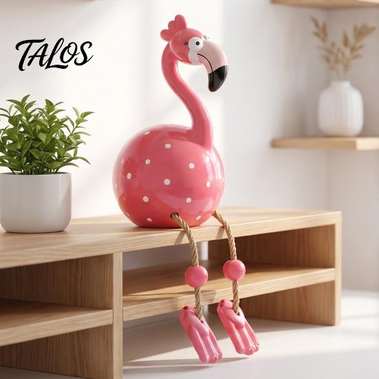 Flamingo Figurine Cute Dangle Leg Figurine, Tropical Polka Dot Statue, Whimsical Outdoor Statue Resin Home Decor Ornament for Indoor Patio Yard Shelf