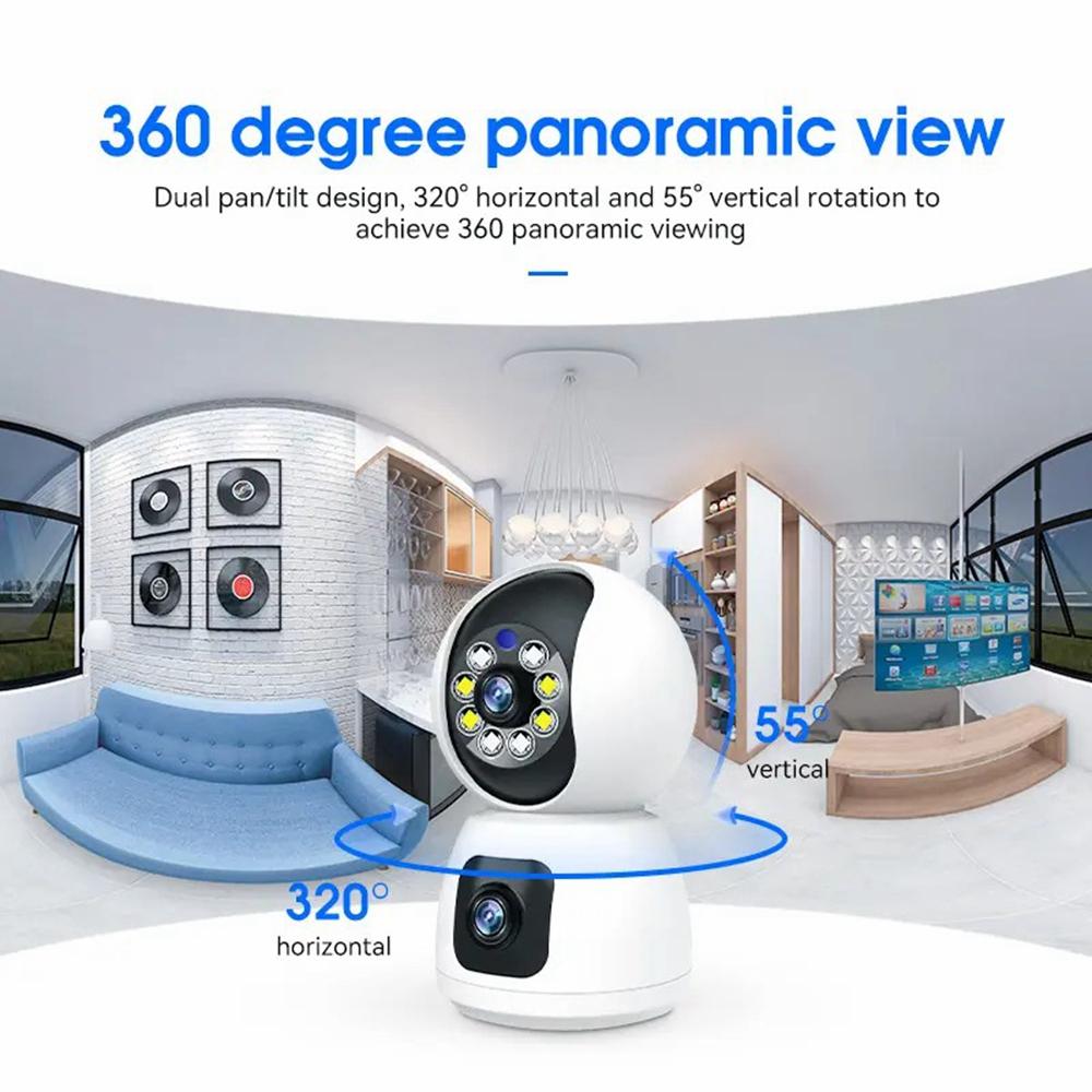 P221B Dual Lens Indoor Security Camera 2MP Two Way Audio 5X Digital Zoom Remote Monitoring Camera