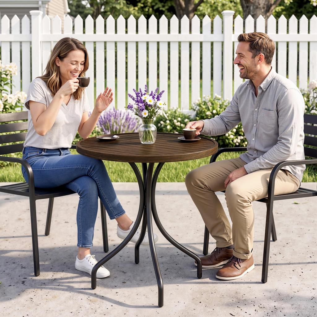 diameter 66cm Galvanised Steel Garden Table - Brown