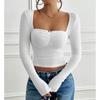Women's Loose Casual Solid Color Wrinkled Knitted Long Sleeve Top Long Sleeve Top