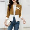 Women Casual Turn Down Collar Long Sleeve Patchwork Thin Cardigan Blazer