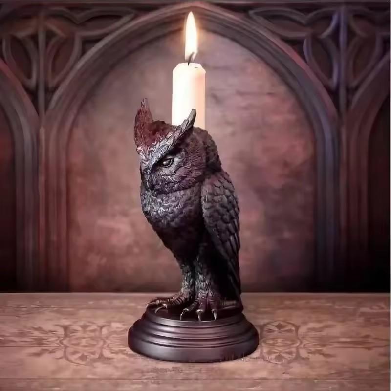 Halloween Gothic Style Owl Raven Candle Holder Craft Tabletop Ornament Halloween Candle Holder Candle Holders Decor for Table