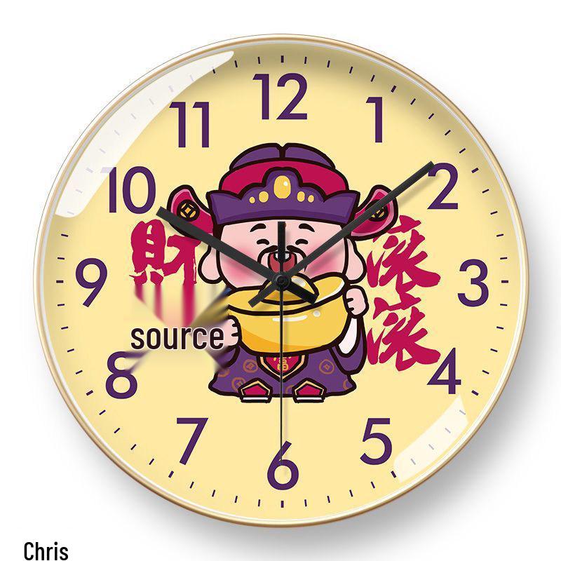 God of Wealth Luxury Silent Wall Clock - New Chinese Style for Living Room