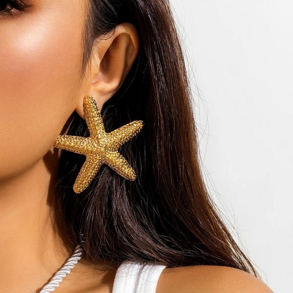 Gold Starfish Earrings Studs Sea Sea Beach Earrings Elegant Marine Organism Ear Studs  Party