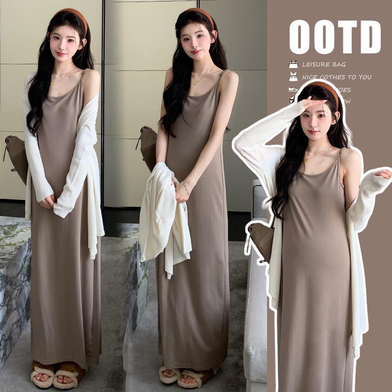 

2026 Spring Korean Lazy Style Camisole Dress & Sun Protection Shawl Set M