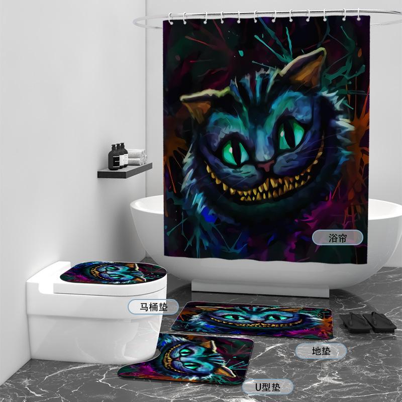 

Cat 3D Digital Printing Bath Curtain Cloth Thickened Bathroom Hanging Curtain Decorative Cloth Four-Piece Set Floormat40x60cm