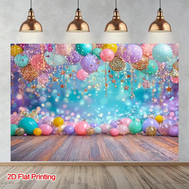 2D Garden Party Themed Birthday Photo Booth Backdrop with Balloons