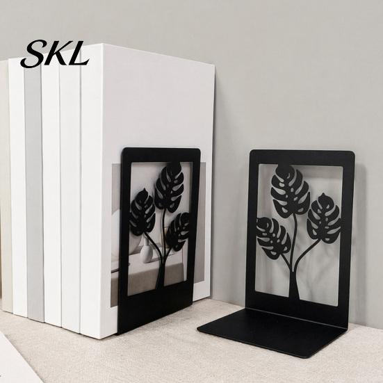 Non-slip Bookend 1 Pair Metal Decorative Bookends, Ginkgo Leaf/Monstera Book Ends for Sturdy Support Bookshelf, Non-Skid Stopper Home Office