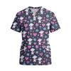 Women V Neck Short Sleeve Work Shirt with Pockets Animal Print Top Medical Uniform Scrub Blouse Relaxed Fit Durable Fabric