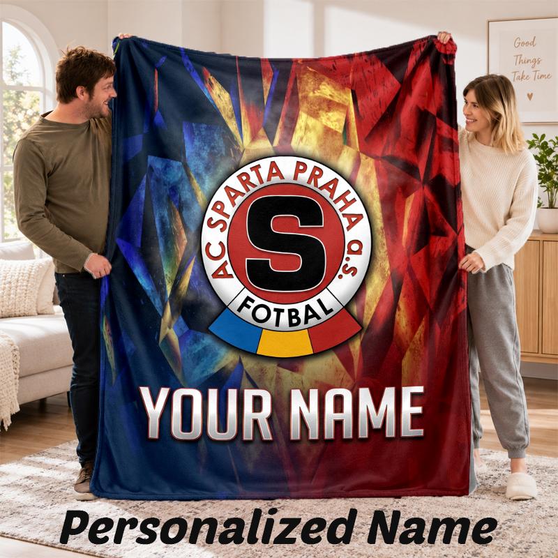 Sparta Prague Personalized Flannel Blanket Custom Name Text Soft Throw Blanket Home Decor