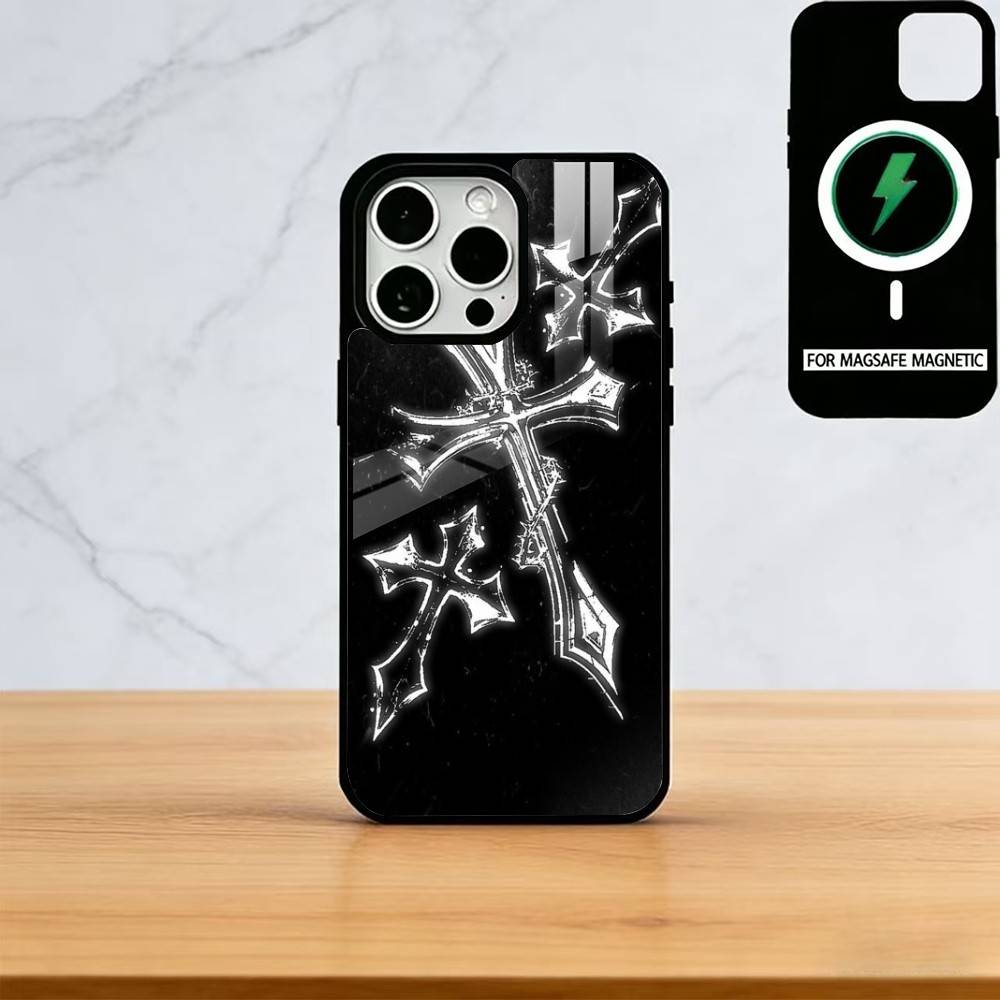 Cyber Sigil Cross Phone Case For iPhone17,16,15,14,13,12,11 Plus,Pro Magnetic For Magsafe Wireless Charging