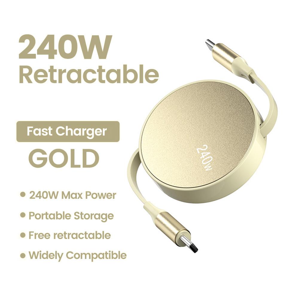 Retractable PD 240W USB Type C to Type C Fast Charging Cable Mobile Phone Data Cord USB C to USB C For iPhone 16 Samsung Xiaomi