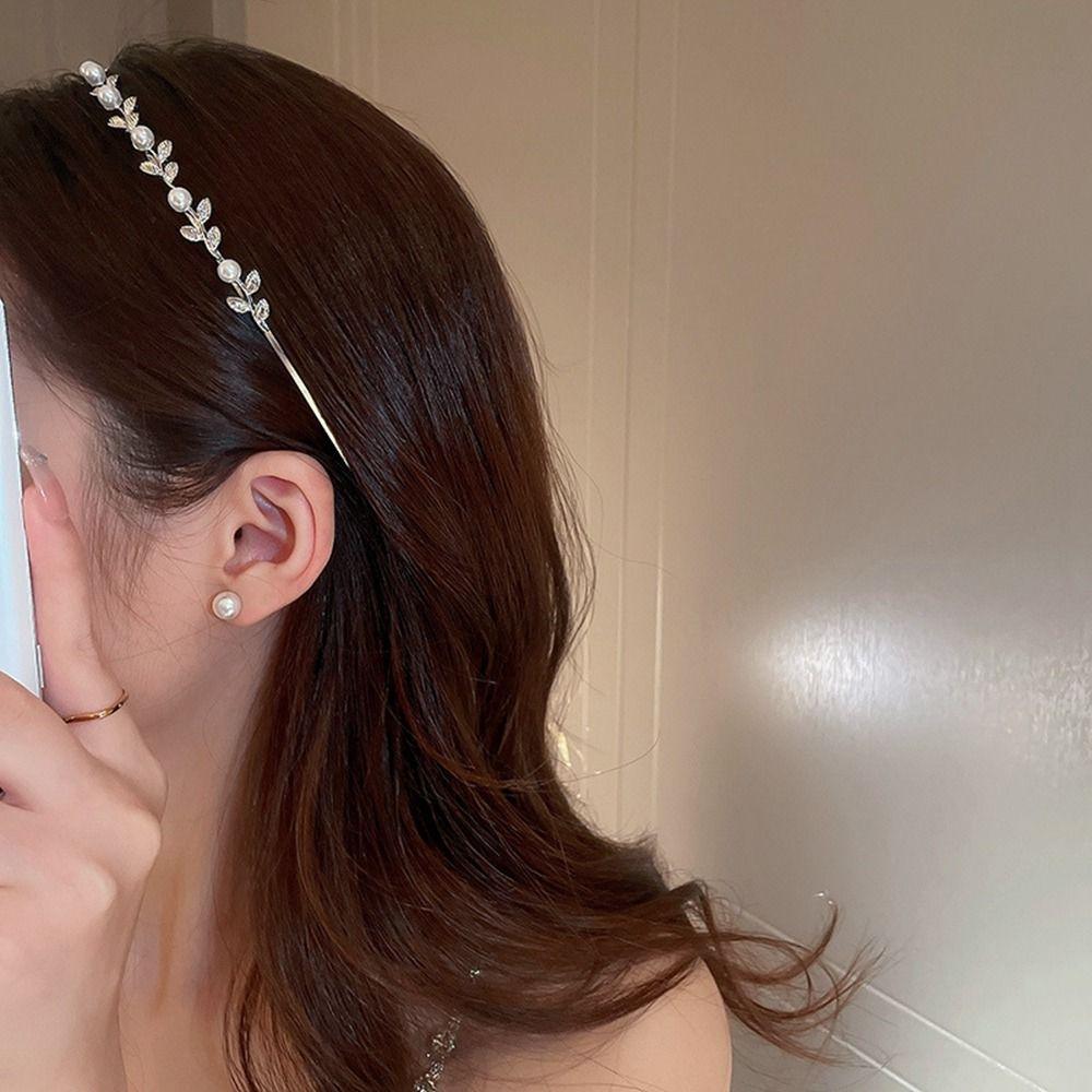 Accessories Tiara Gold Leaf Headband Rhinestone Hair Band Girl Thin Hair Hoop Korean Style Headwear