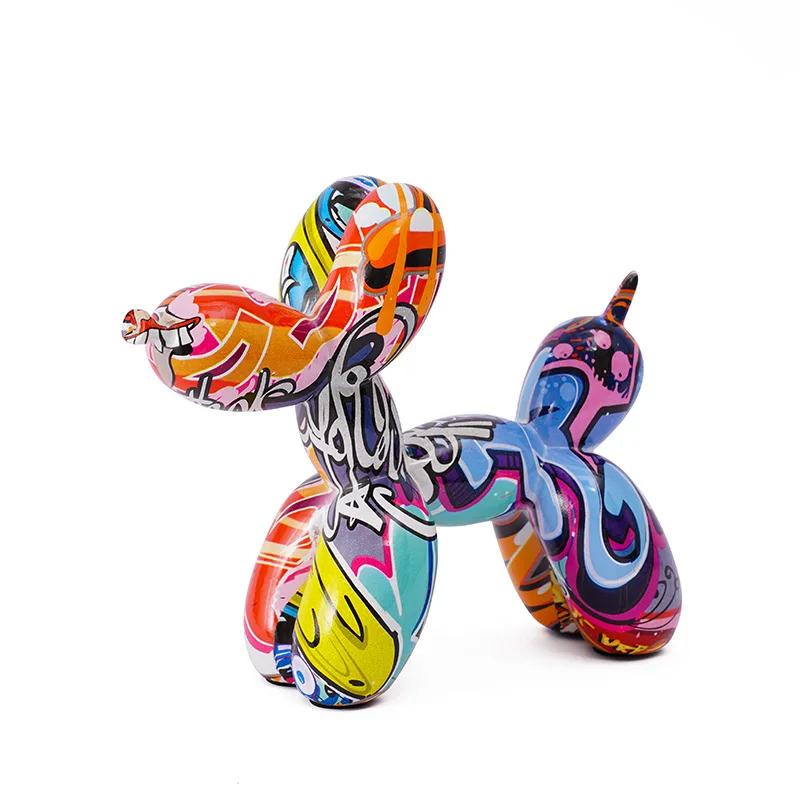 Resin Graffiti Balloon Dog Figurines Art Animals Statue Crafts Decor Item for Interior Home Desktop Decoration Painting Colorful