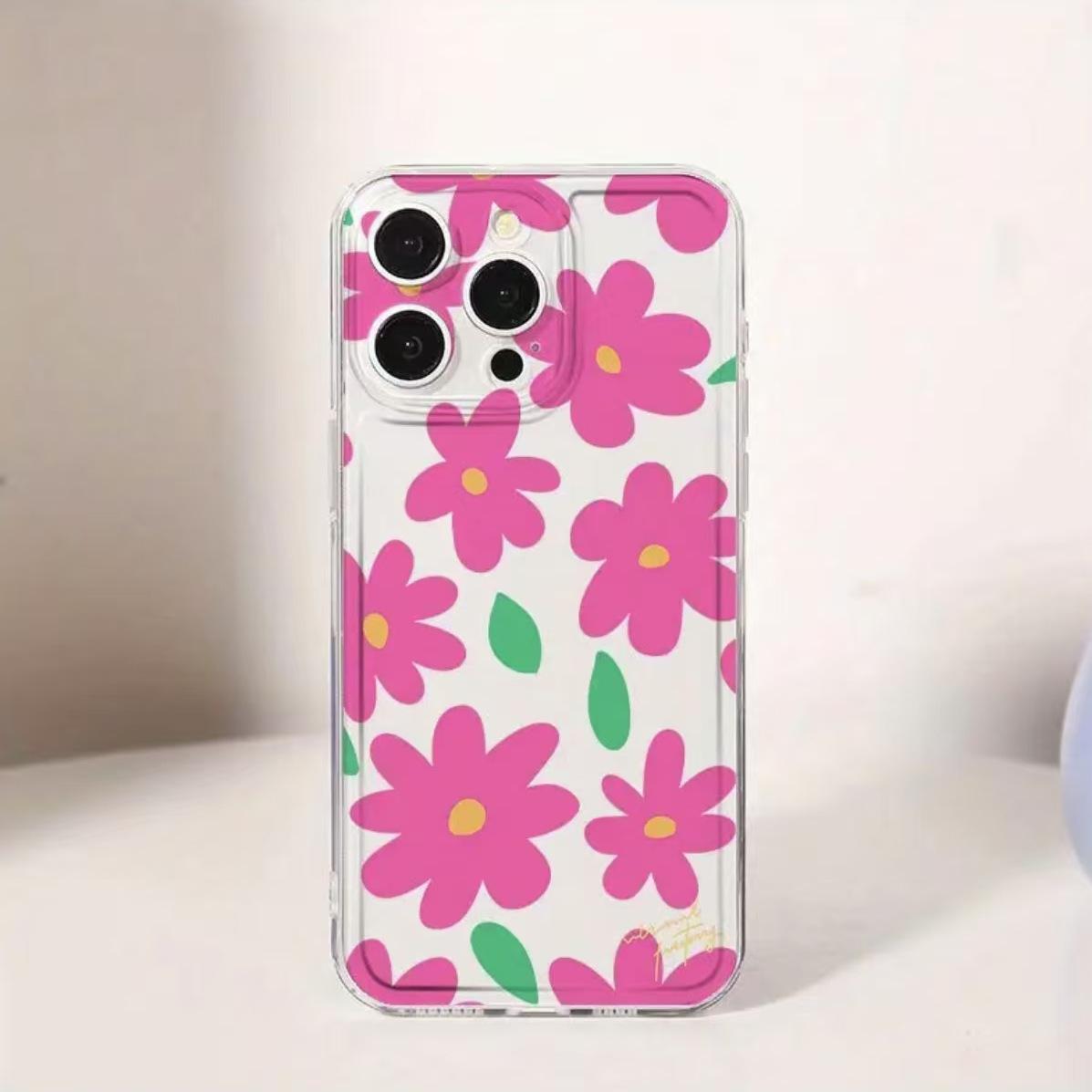 

Pink Floral iPhone Case for iPhone 17 Pro Max, 16 Pro, 16e, 15 Air, 14 - Soft Shell iPhone 16 Pro Max
