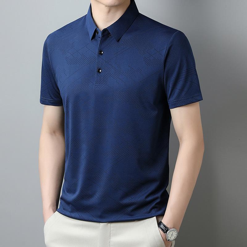 Comfortable And Breathable High-End Ice Silk Short-Sleeved Polo Shirt Men'S Lapel T-Shirt Loose Half-Sleeved T-Shirt Casual