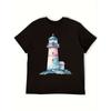 Women's T-Shirt Casual Round Neck Short Sleeve Tee for Spring/Summer,  Everyday Tshirt| Playful Print Tee| Fabric, Lighthouse Decor