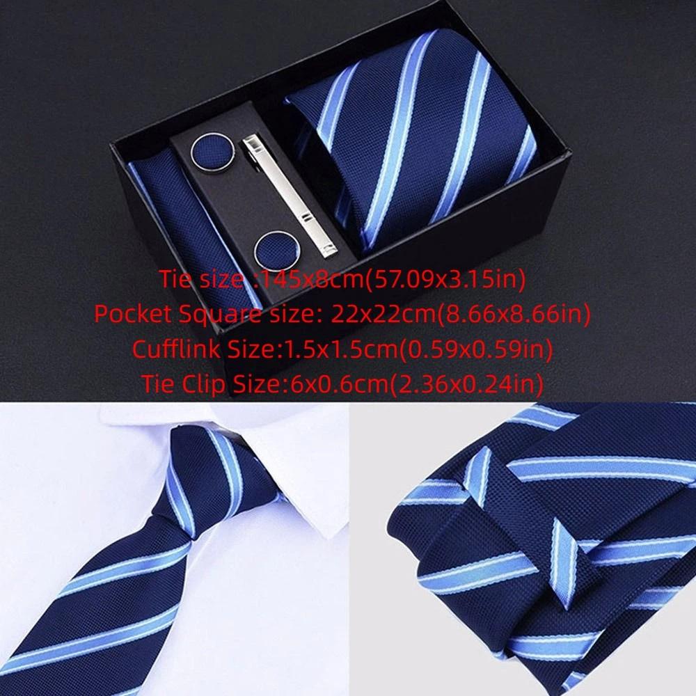 Fashion Handkerchief Wide Tie Sets Tie Clip Pocket Squares Cravat Business Classic Cufflinks Clip Box Men