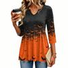 Women's Casual V-Neck Three-Quarter Sleeve Blouse with Halloween Print for Fall Parties