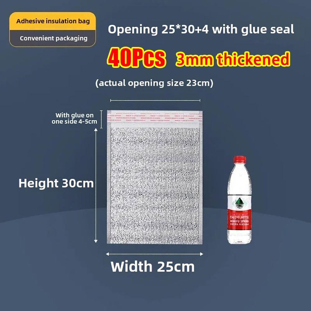 40Pcs/Pack 3mm Thickened Aluminum Foil Bag Food Thermal with Closure Insulation Bag Ice Cold Warm Cooler Bag Delivery Carrier