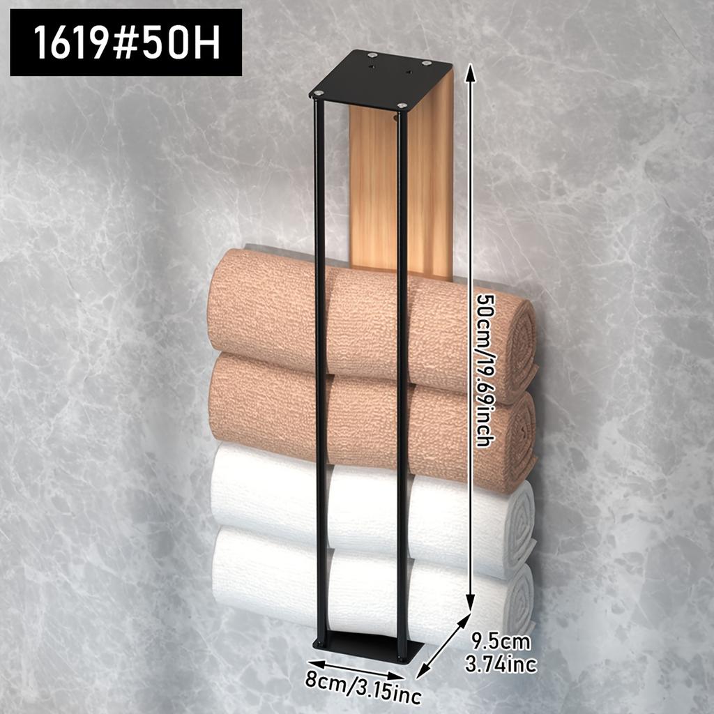 Wall-Mounted Towel Storage Rack - Space-Saving Vertical Bathroom Shelf with Sturdy Steel Frame & Wood Shelf, Modern Minimalist Suitable for Bathrooms