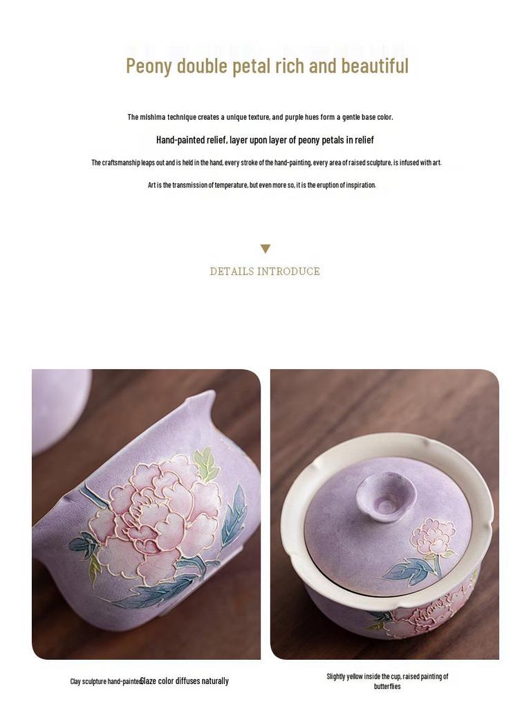 Hand-Painted Peony Ceramic Tea Set: Birthday & Mid-Autumn Gift