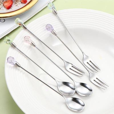 Spoon Set Long Handle Teaspoon 430 Stainless Steel Diamond Ice Spoon Perfect For Dessert Ice Cream Coffee Cocktail