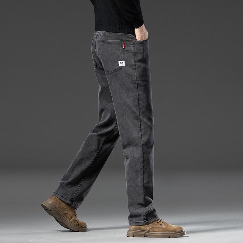 Jeans Men's Autumn And Winter Thick Elastic Casual Trendy Versatile Straight-leg Loose Jeans Men's Straight-leg Pants