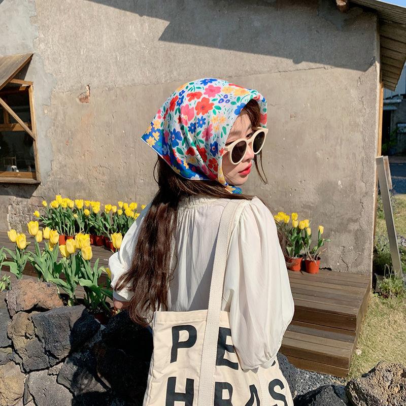 Sweet Small Square Scarf: Summer Breathable Gauze Scarf for Women Elegant Headscarf Stylish Decorative Hair Tie Floral Neck Scarf & Wrap