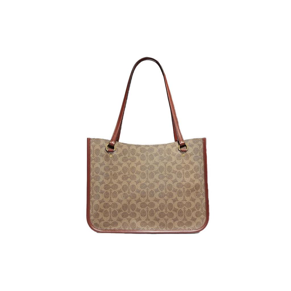 Coach Tyler 35 Monogram Open Top Leather Tote Bag Women handbags Orange Brown C2591-B4NQ4