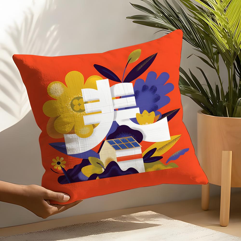 Oriental Festive Lion Print Pillow Case Home Living Room Decoration Linen Pillowcover Pillow Cases Cushion Cover