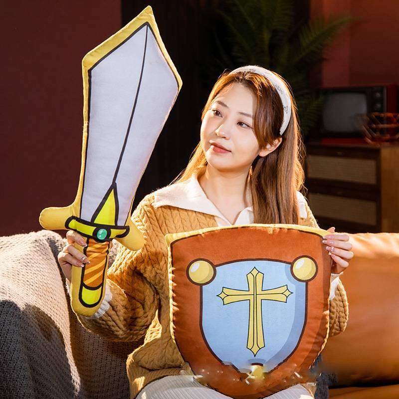 Plush Sword Shield Stuffed Toy Carton Doll Room Decoration Kid Gifts Birthday