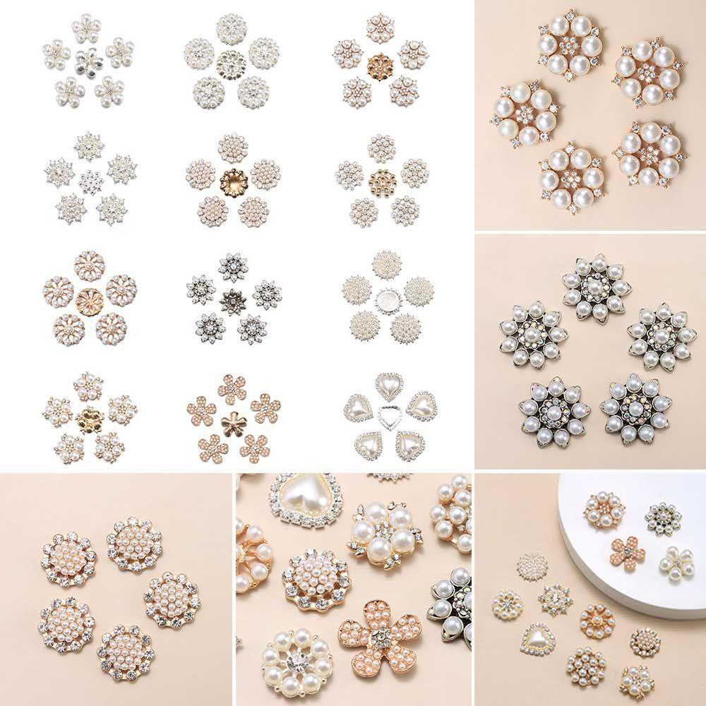 5PCS DIY Craft Crystal Hat Accessories Pearl Hairpins Headwear Accessories Rhinestone Buttons Pearl Button