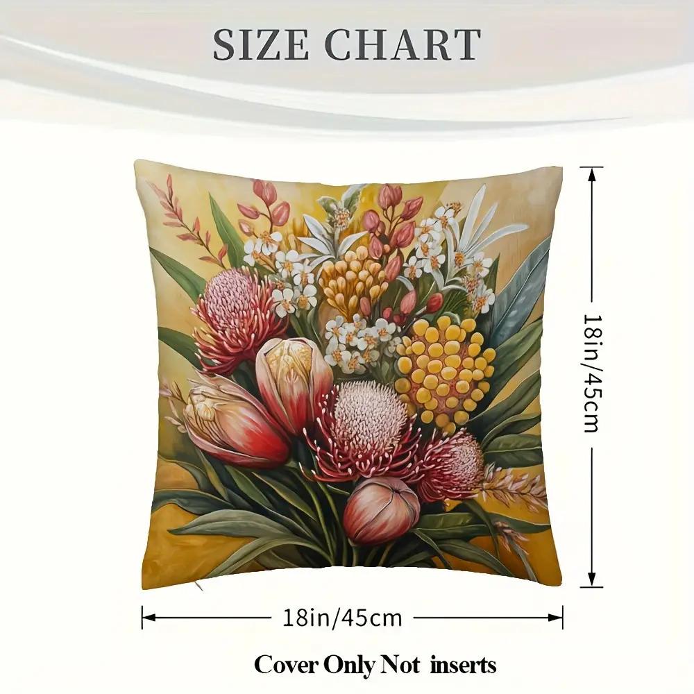 1Pc Protea Flower Bouquet Pillowcase Vibrant Floral Art Print Cushion Cover For Living Room Sofa Chair Home Decor