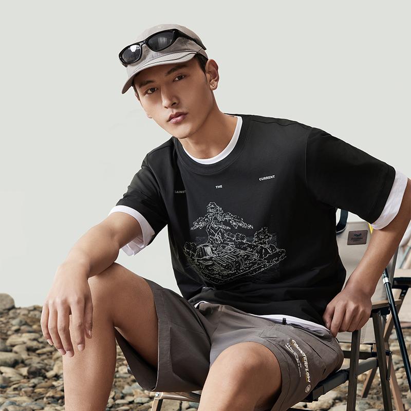 Li Ning CF Round Neck Pullover Letter Print Pattern Short Sleeve T-Shirt Men T-Shirts Black ATSU595-2